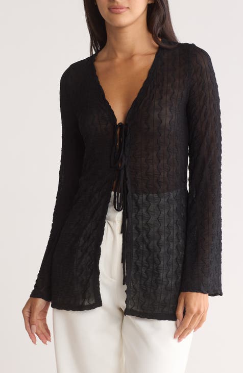 Jacquard Tie Front Knit Cardigan