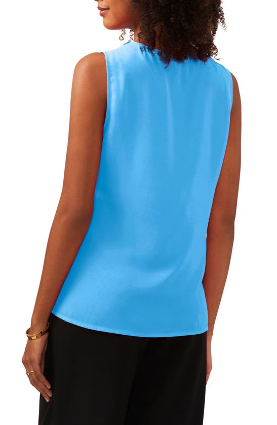Shop Vince Camuto Ruffle Neck Sleeveless Georgette Blouse In Ibiza Blue