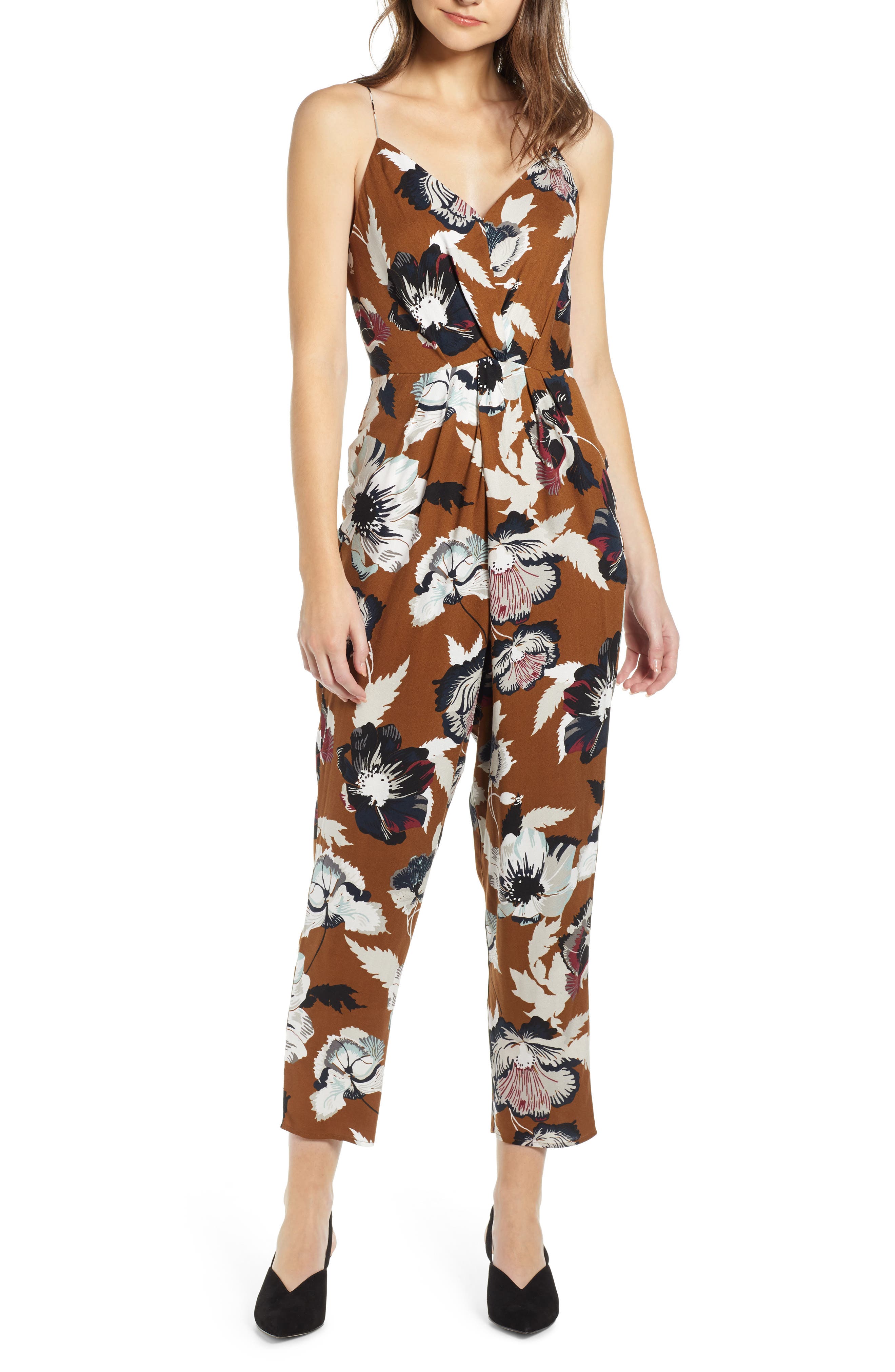 Leith Sleeveless Twist Front Jumpsuit, Brown