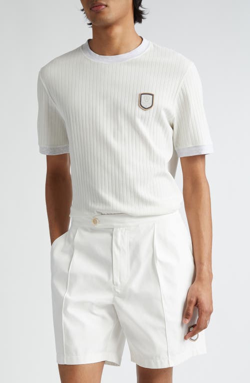 Brunello Cucinelli Logo Patch Cotton Blend Rib T-shirt In Cvl41 Off White/perla/bianco