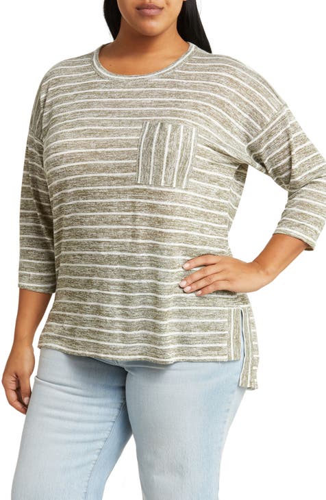 Stripe 3/4 Sleeve Tunic T-Shirt (Plus)