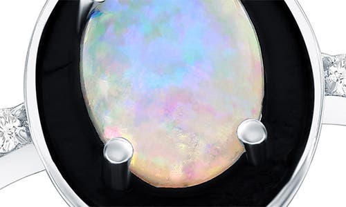 Simona Sterling Silver Oval Cut Opal & Pavé Cz Ring In White Opal/black/silver