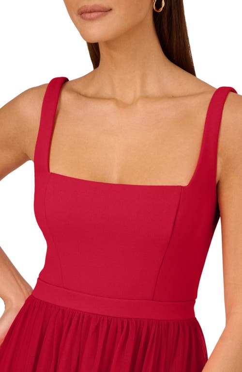 Shop Adrianna Papell Mesh Overlay Tiered Midi Cocktail Dress In Matador Red