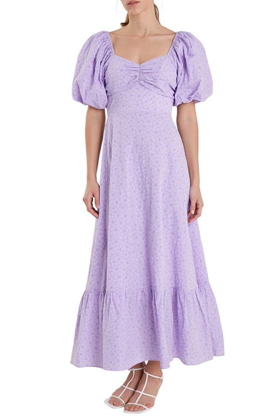 Shop English Factory Floral Puff Sleeve Tie Back Maxi Dress In Lilac