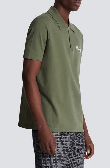 Tシャツ・カットソー BALMAIN BALMAIN SIGNATURE EMB ZIPPED POLO Balmain Men's Embroidered Zip Polo Shirt | Neiman Marcus