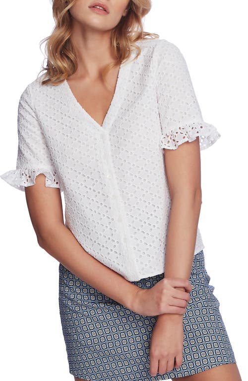 Ruffle Sleeve Front Button Blouse in Ultra White