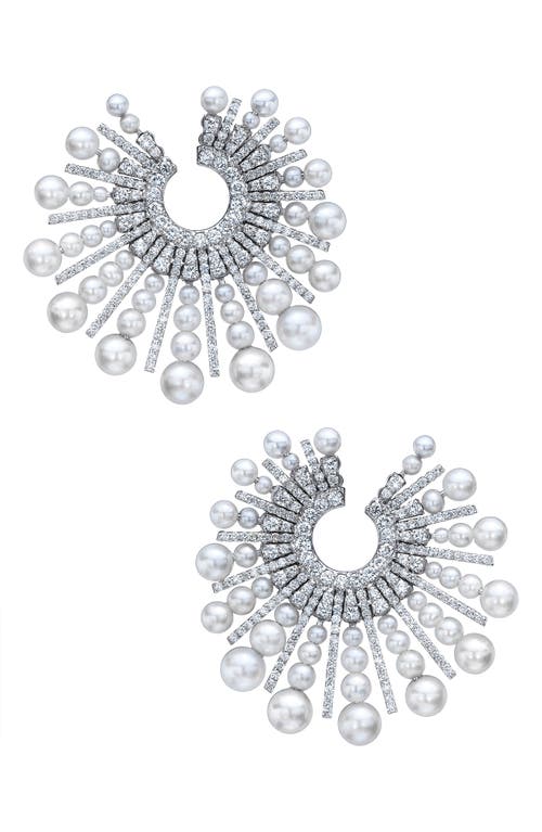 Akoya Pearl & Diamond Spoke Earrings in Pearl/18K Wg
