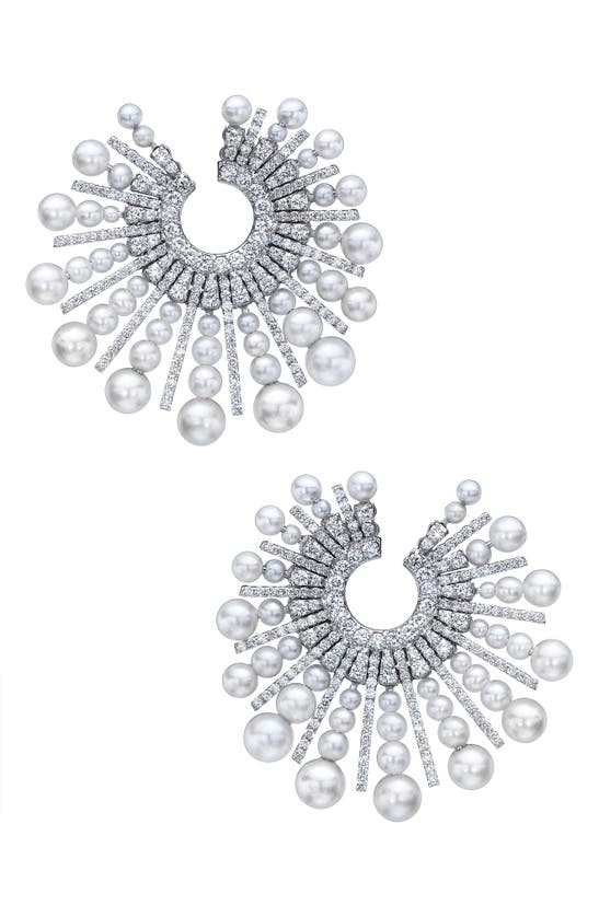 Mindi Mond Women's 18k White Gold Pearl Diamond Spoke Earrings In Pearl/ 18k Wg
