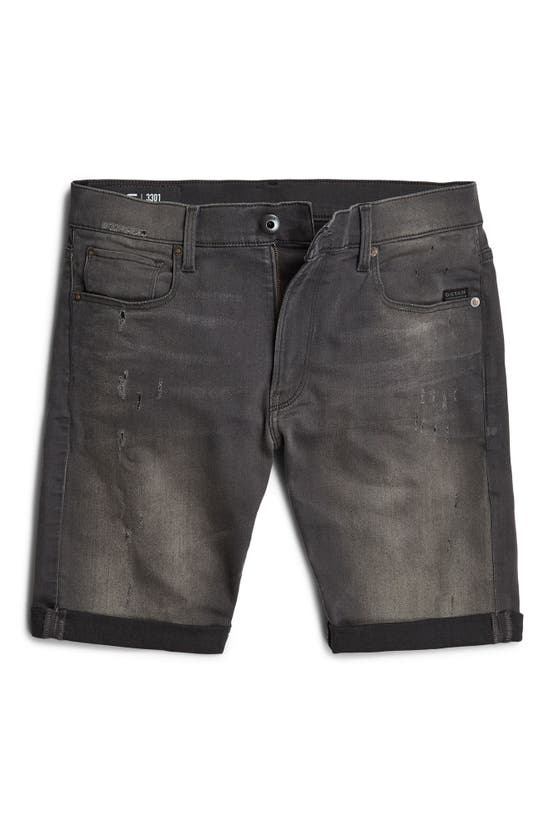 Shop G-star 3301 Slim Denim Shorts In Lt Aged Destroy