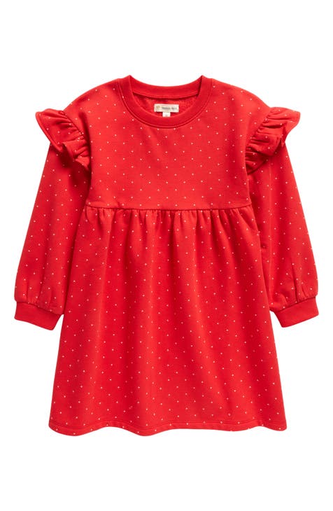 Kids' Print Ruffle Shoulder Long Sleeve Fleece Dress (Little Kid & Big Kid)