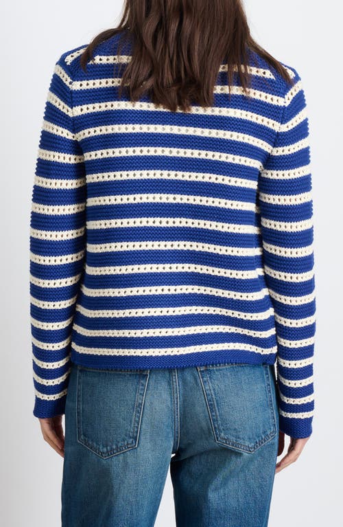 Shop Alex Mill Haley Stripe Cotton Cardigan In Deep Royal/ivory