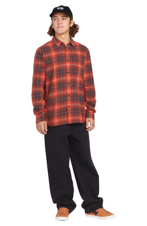 Shop Volcom Caden Plaid Button-up Shirt In Bright Red