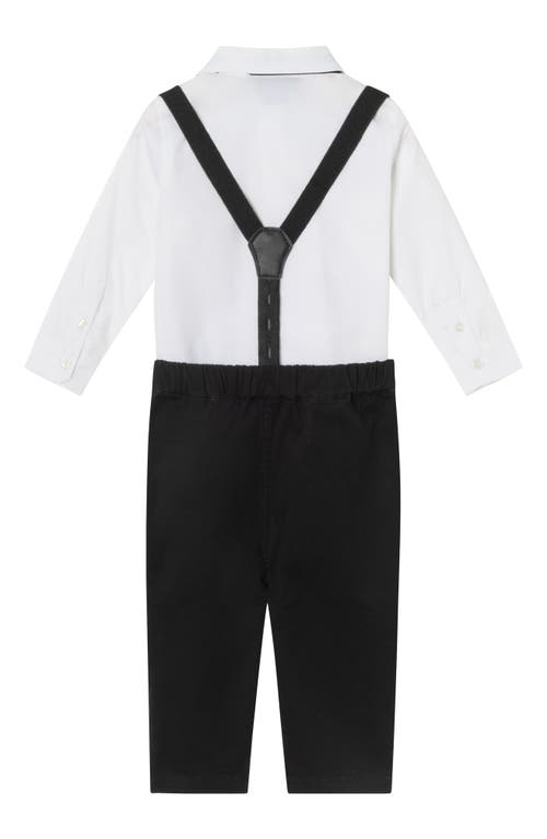 Andy & Evan Button-up Shirt, Suspenders, Pants & Bow Tie Set In White/black