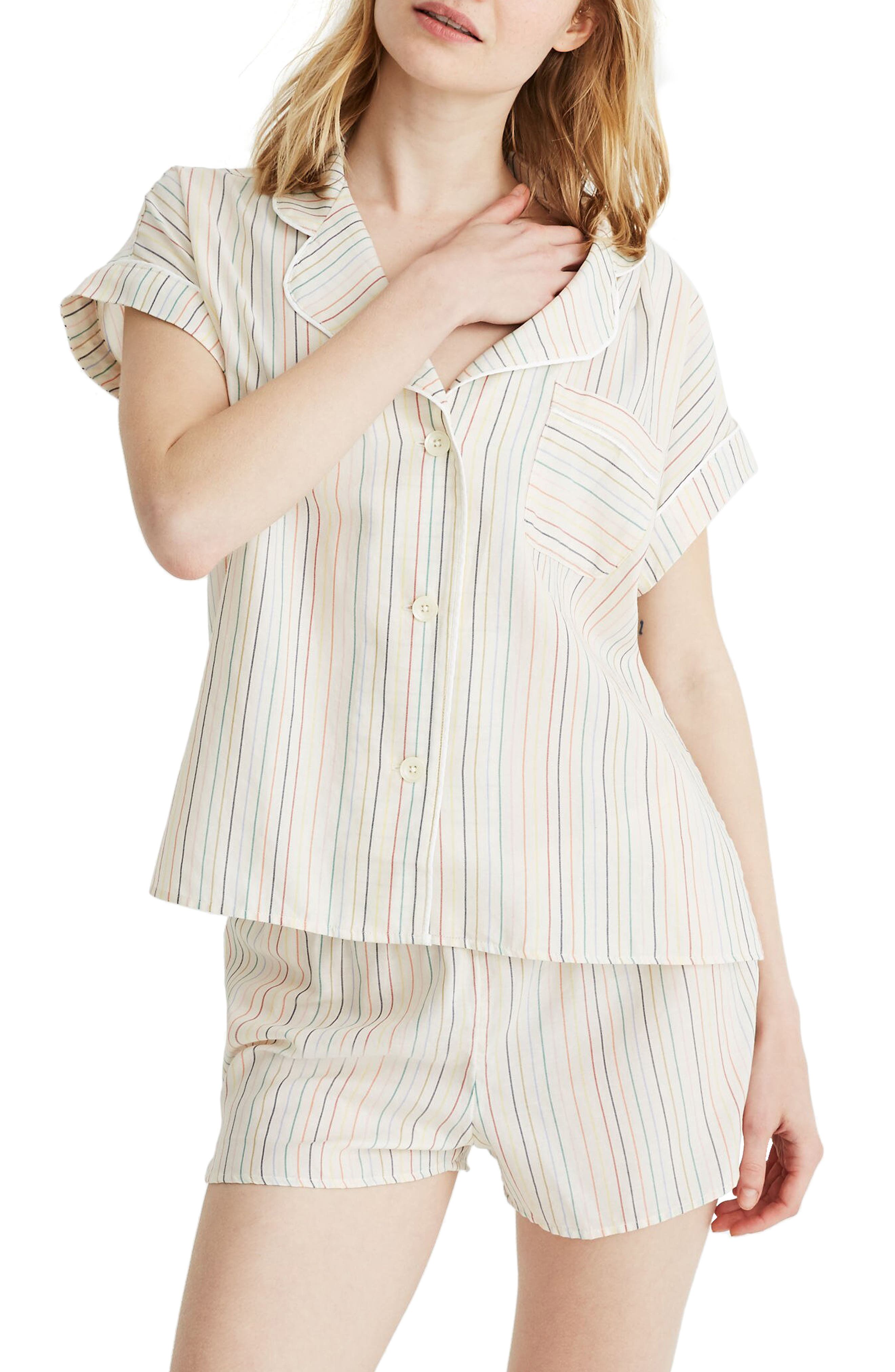 Madewell Rainbow Stripe Bedtime Pajama Top, Ivory
