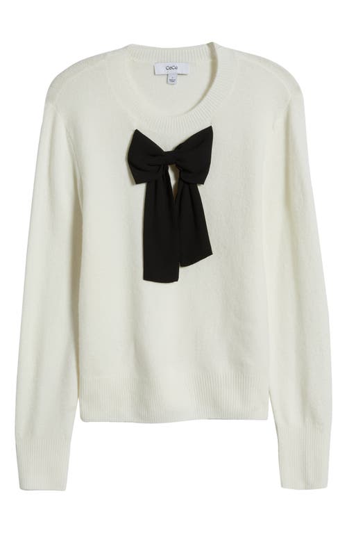 Shop Cece Bow Front Crewneck Sweater In Antique White