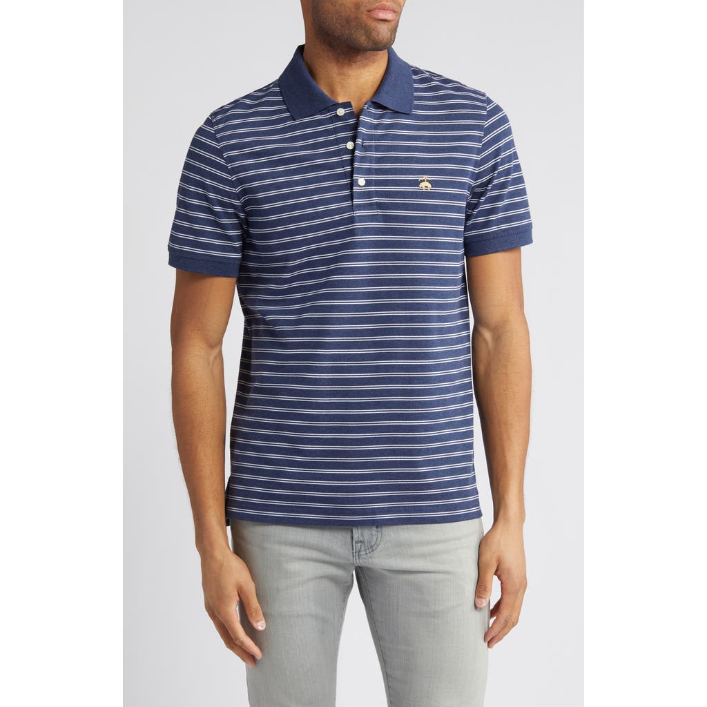 Brooks Brothers Slim Fit Stripe Piqué Polo In Navy/white