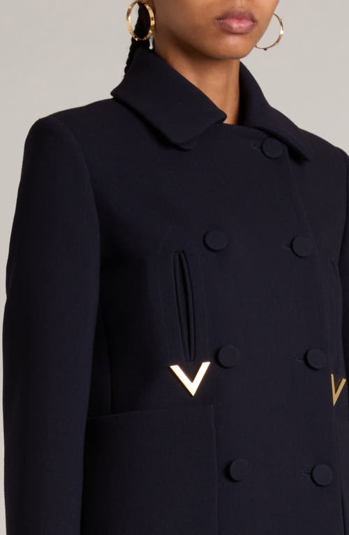 Shop Valentino Garavani V Detail Wool Blend Crop Peacoat In Navy