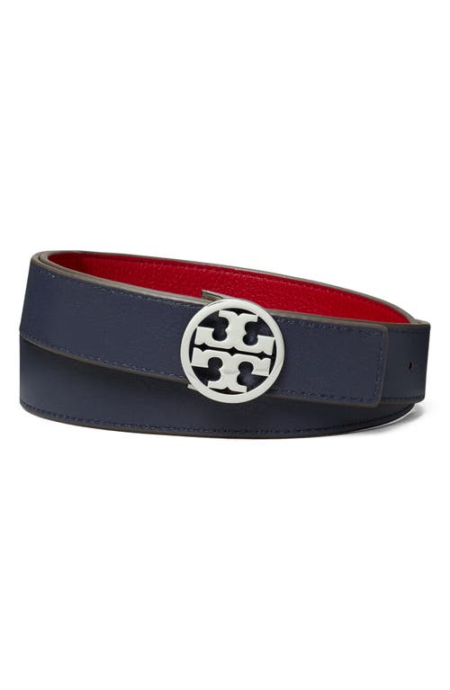 Shop Tory Burch Miller 1-inch Reversible Logo Belt In Tory Red/tory Navy/silver