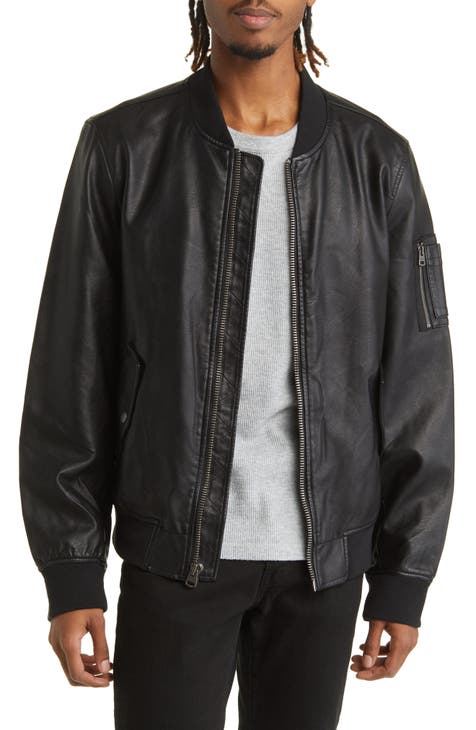 Tall Black Faux Leather Varsity Bomber Jacket