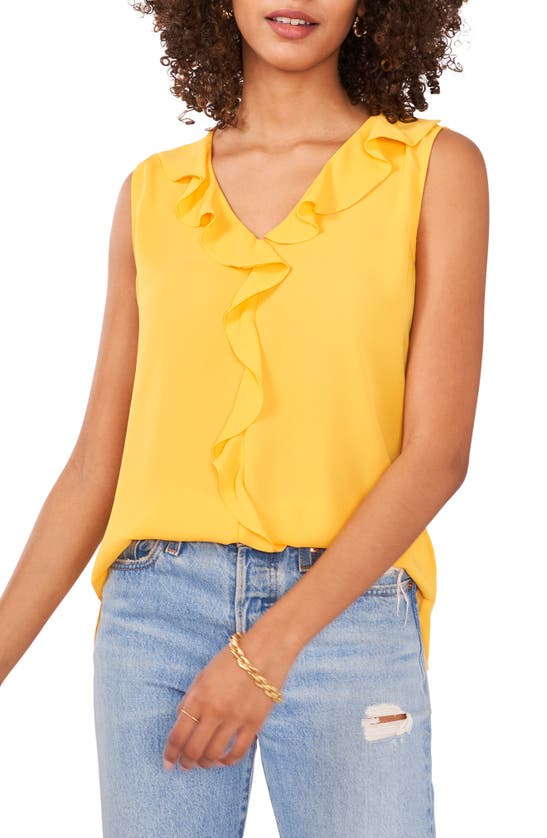 Vince Camuto Ruffle Neck Sleeveless Georgette Blouse In Avocado