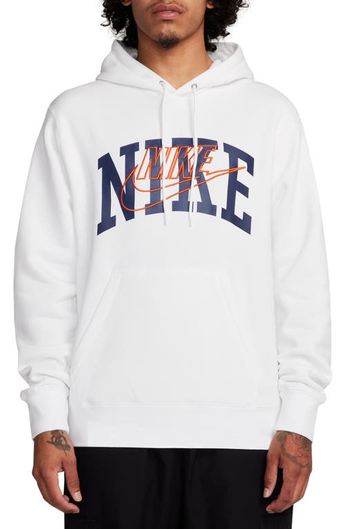 Shop Nike Club Fleece Pullover Hoodie In White/safety Orange