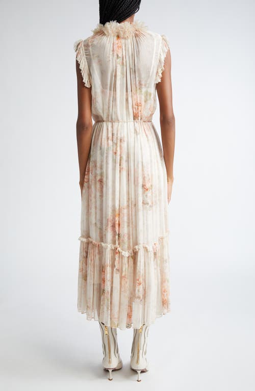 Shop Zimmermann Illustration Floral Flutter Chiffon Midi Dress In Cream Rococo Floral