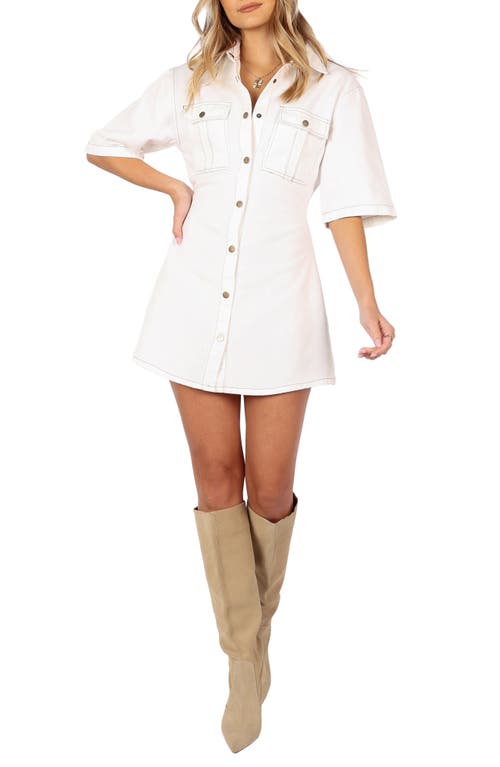 Rev Denim Mini Shirtdress in White Denim