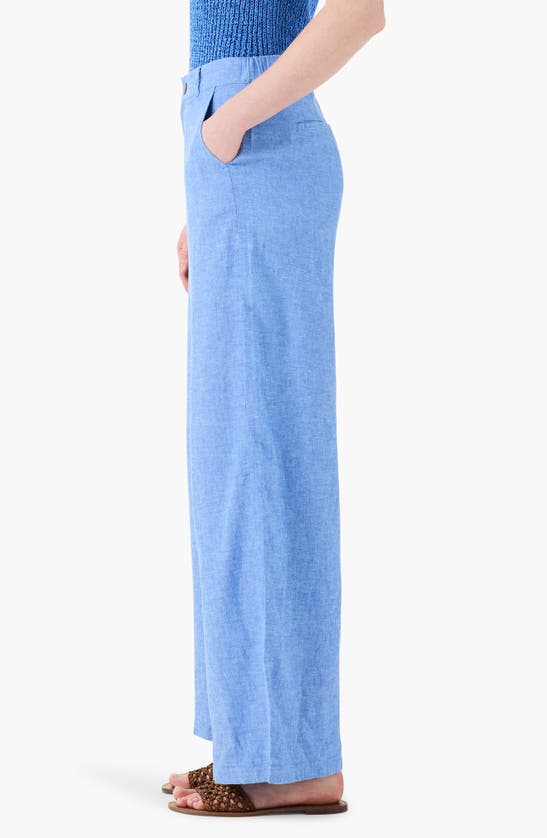 Shop Nic + Zoe Nic+zoe Rumba Organic Linen Blend Wide Leg Trousers In Blue Mix