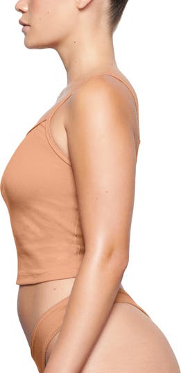 Skims Orange Cotton Rib Bodysuit In Sedona