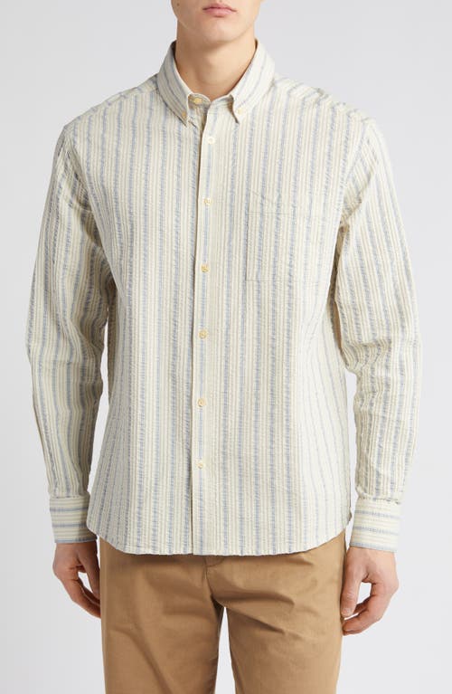 Crest Dove Seersucker Button-Down Shirt in Blue Stripe