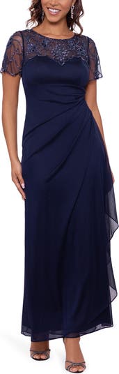 Xscape Beaded Short Sleeve Chiffon Gown | Nordstrom
