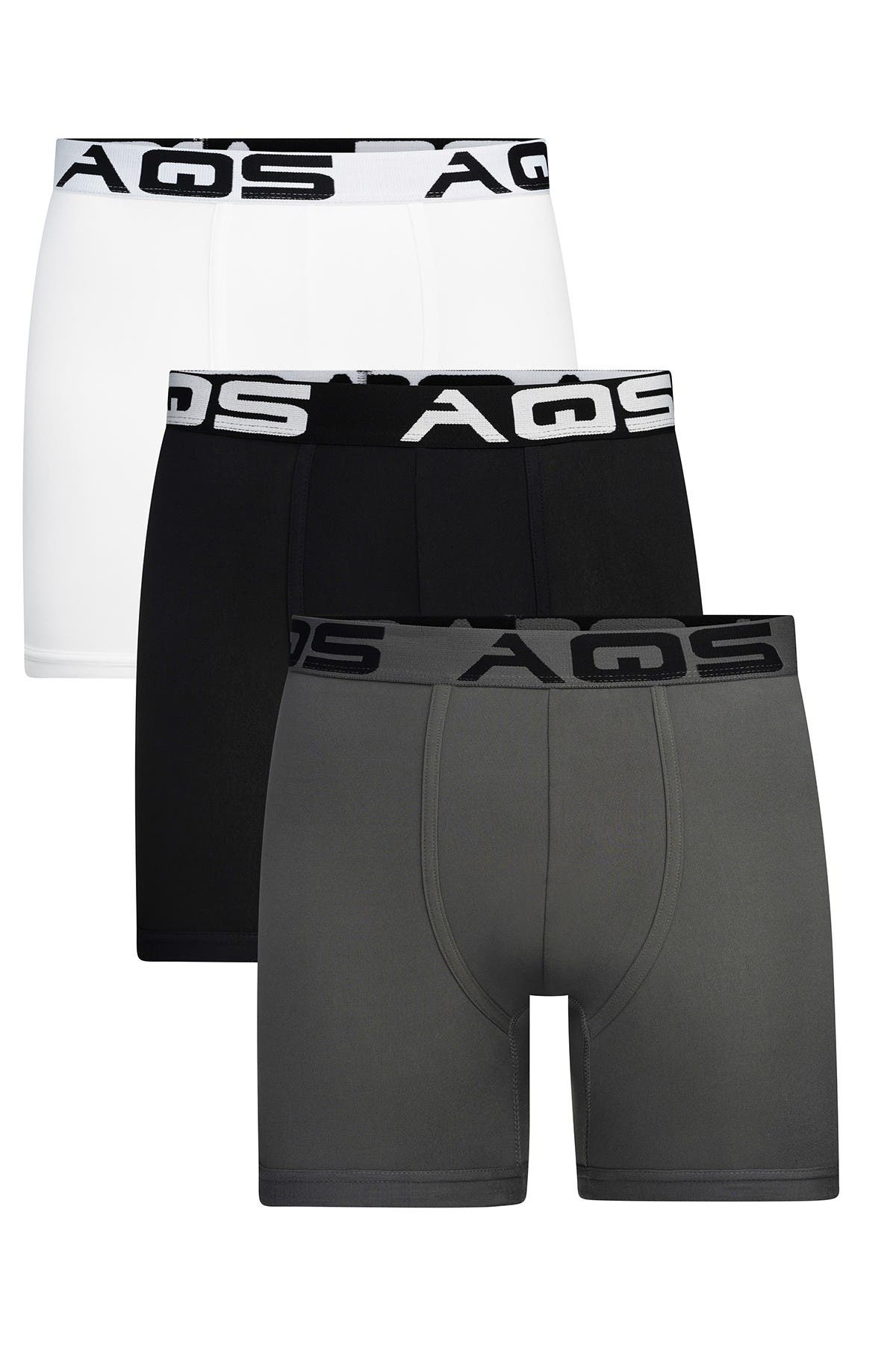 5% Lycra Black/Gray/White 3 Pack AQS Men's Boxer Briefs Trunks 95% Polyester 