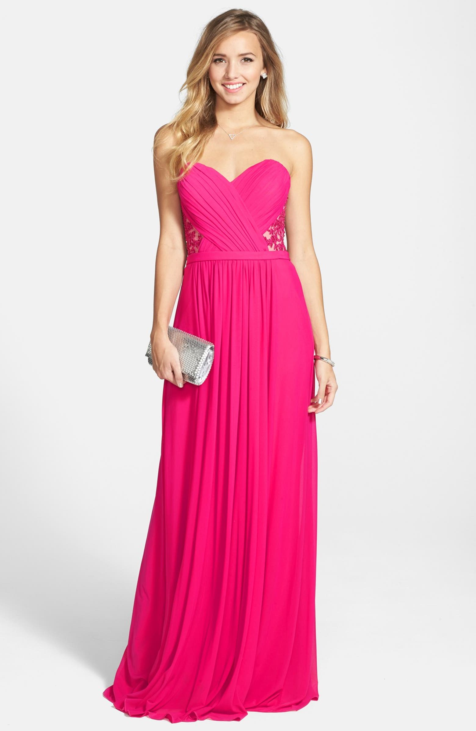La Femme Embellished Lace & Jersey A-Line Gown | Nordstrom