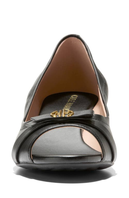 Cole Haan Malta Peep Toe Wedge Pump In Black Leather