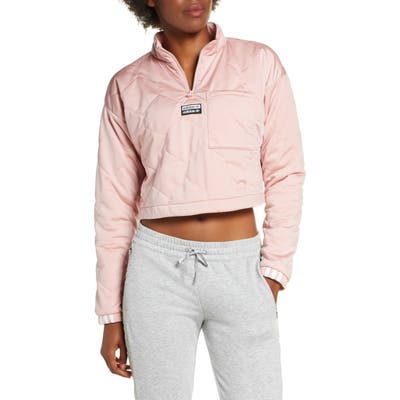 Adidas Originals Recycled Long Sleeve Crop Quarter Zip Quilted Top, Pink