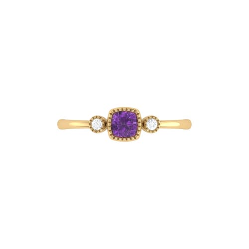 Shop Luvmyjewelry Cushion Cut Amethyst & Diamond Birthstone Ring In Yellow Gold