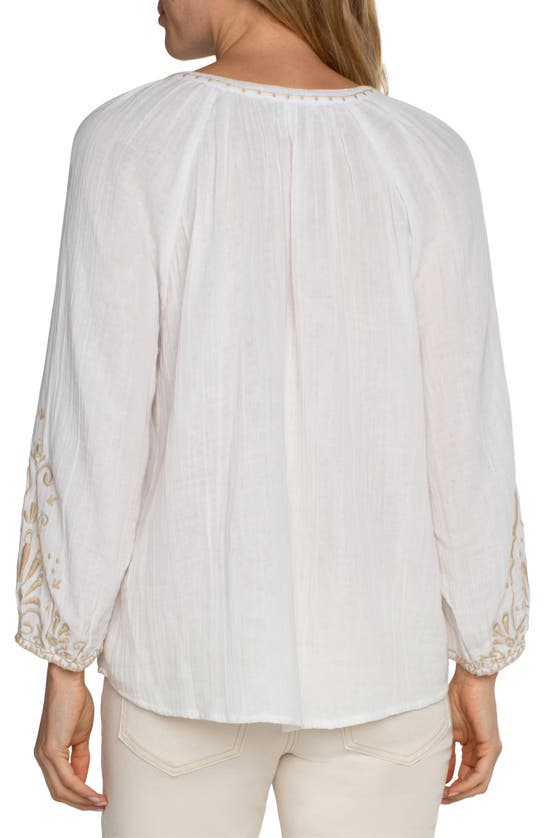 Shop Liverpool Los Angeles Embroidered Double Gauze Top In Off White Tan Embroidery