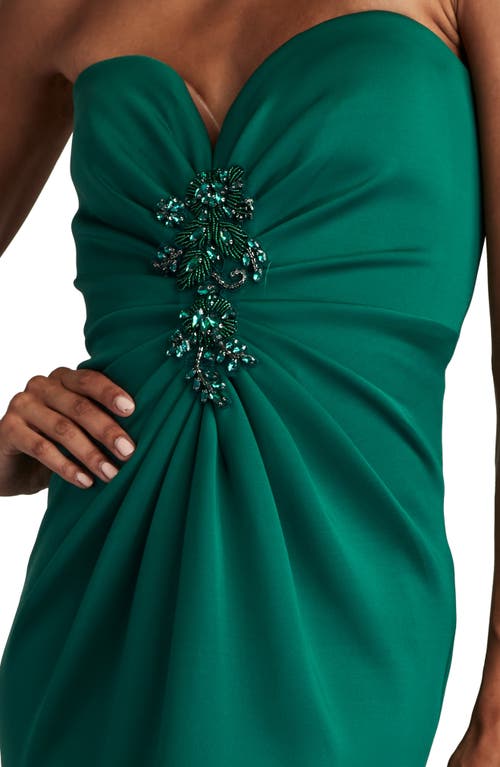 Sho By Tadashi Shoji Strapless Beaded Applique Column Gown In Jungle Green