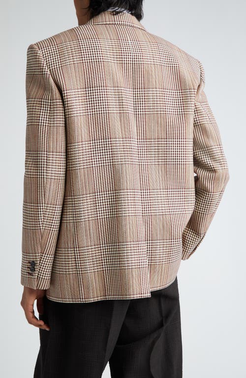 Shop Bottega Veneta Relaxed Fit Check Double Face Cotton Blend Blazer In Brown/white/yellow