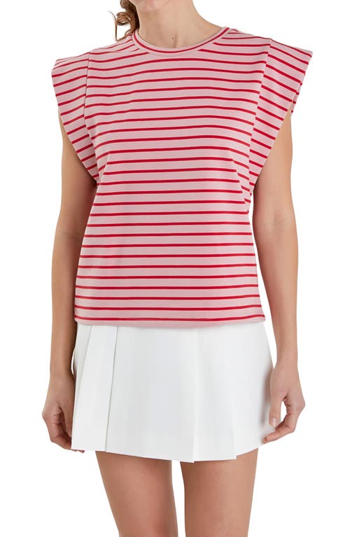 English Factory Stripe Extended Shoulder T-shirt In Pink/red