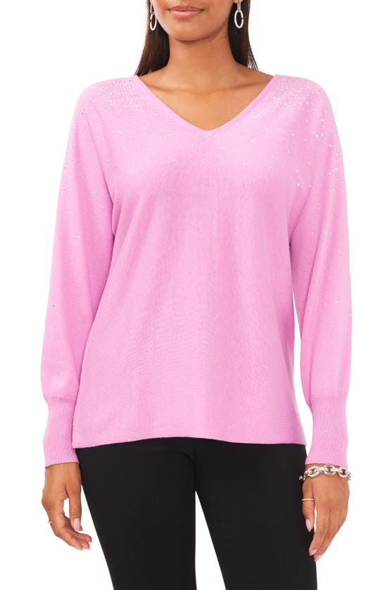Chaus Bling V-neck Sweater In Rose Glow