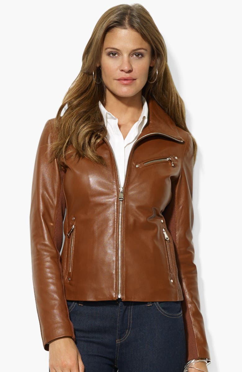 Lauren Ralph Lauren Zip Front Leather Jacket Only) Nordstrom