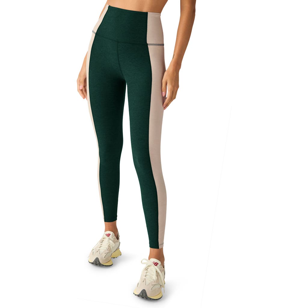 Beyond Yoga Vitality Space Dye Colorblock Ankle Leggings in Dark Spruce Green/Eggshell