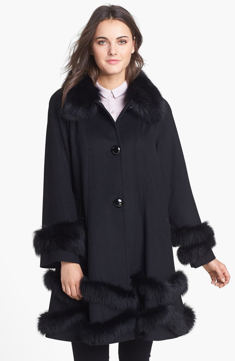 Belle Fare Genuine Fox Fur Trim Cashmere Swing Coat | Nordstrom