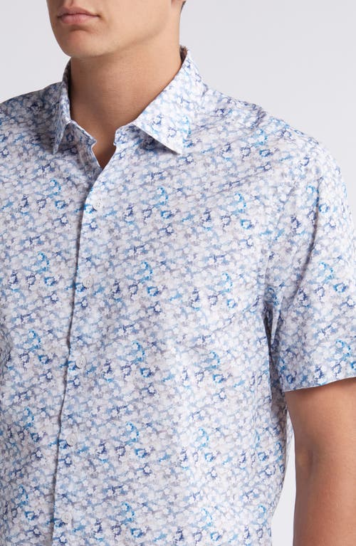 Shop Robert Barakett Burnswood Abstract Print Short Sleeve Cotton Button-up Shirt In Light Blue