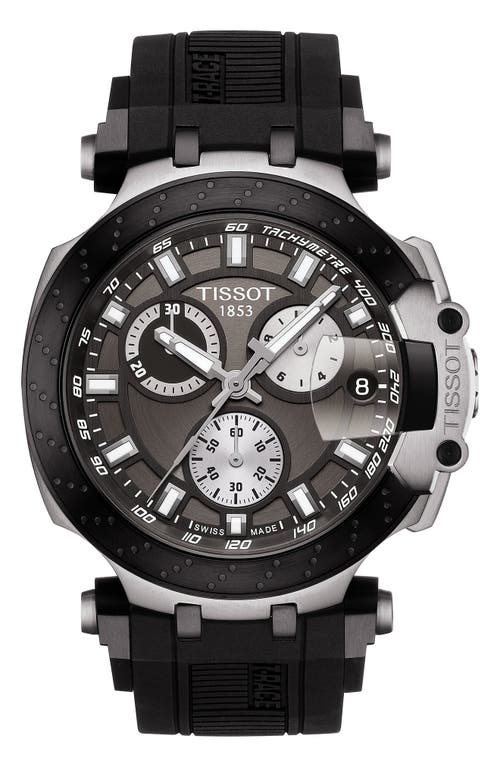 Tissot T-race Chronograph Silicone Strap Watch, 48mm In Black