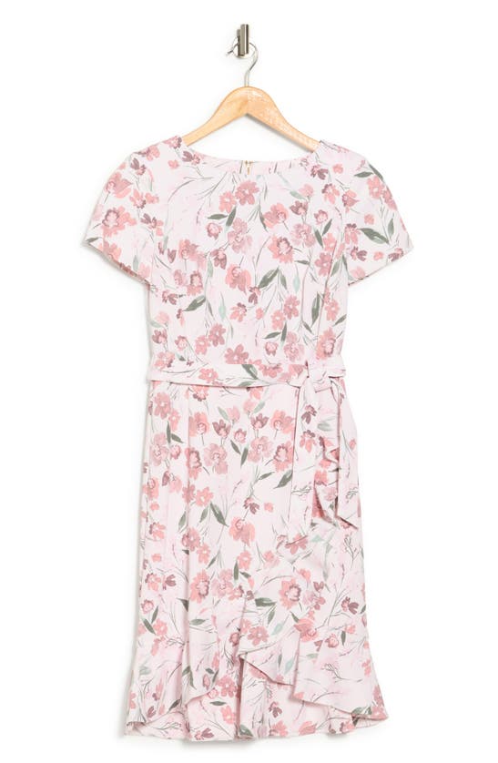 Calvin Klein Women's Floral-Print Short-Sleeve Ruffle-Hem Dress - Macy's