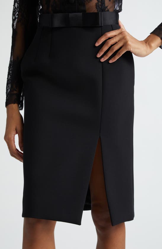 Shop Dolce & Gabbana Bow Waist Wool Blend Pencil Skirt In Nero