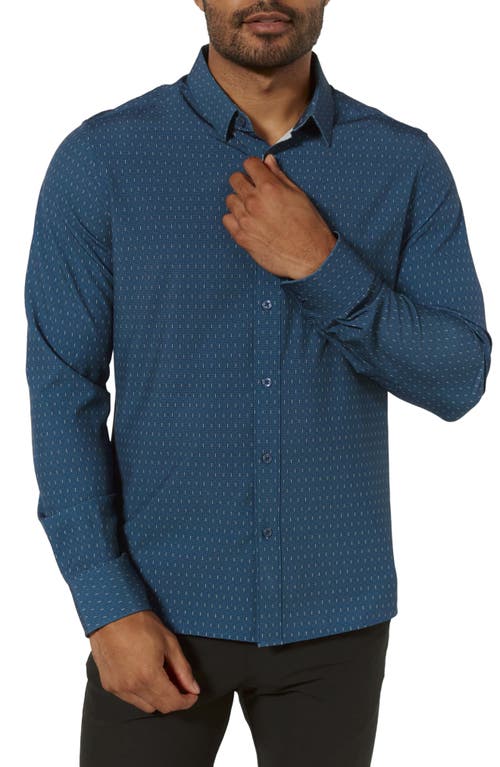 7 Diamonds Camilo Geometric Print Performance Button-Up Shirt in Navy 