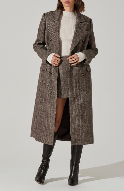 Astr The Label Morana Longline Herringbone Coat In Brown Herringbone